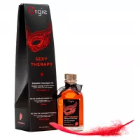 Набір для масажу Orgie – Sexy Therapy Strawberry  (100 мл), їстівне розігріваюче масло + пір'їнка