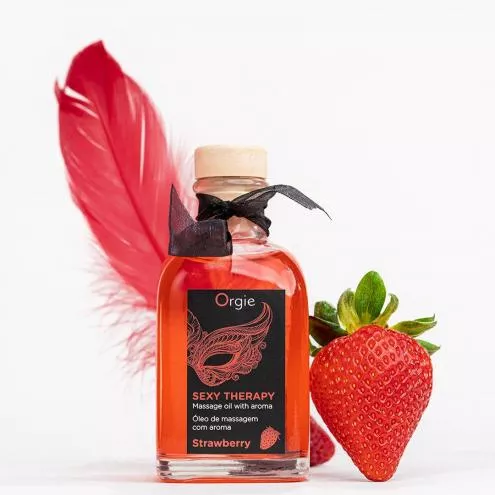 Набір для масажу Orgie – Sexy Therapy Strawberry  (100 мл), їстівне розігріваюче масло + пір'їнка