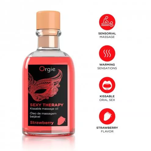 Набір для масажу Orgie – Sexy Therapy Strawberry  (100 мл), їстівне розігріваюче масло + пір'їнка