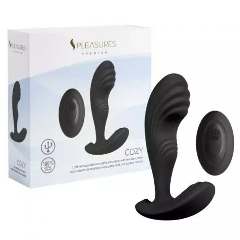 Вибромассажер простаты S Pleasures Premium Cozy, черный, с рельефной головкой