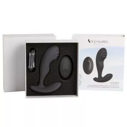 Вибромассажер простаты S Pleasures Premium Cozy, черный, с рельефной головкой