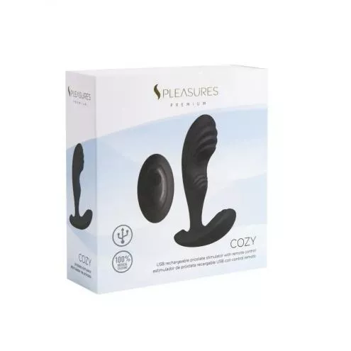 Вибромассажер простаты S Pleasures Premium Cozy, черный, с рельефной головкой