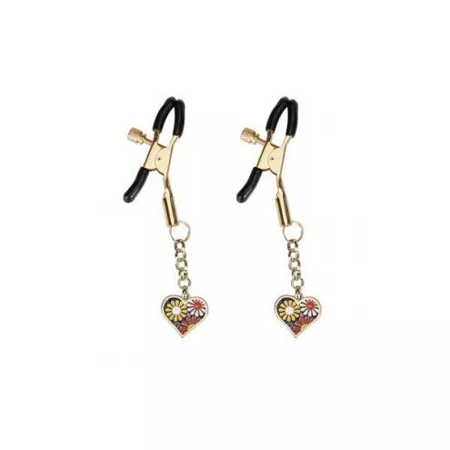 Зажимы для сосков Liebe Seele Nipple Clamps Gold Heart-shaped Flowers on Blue