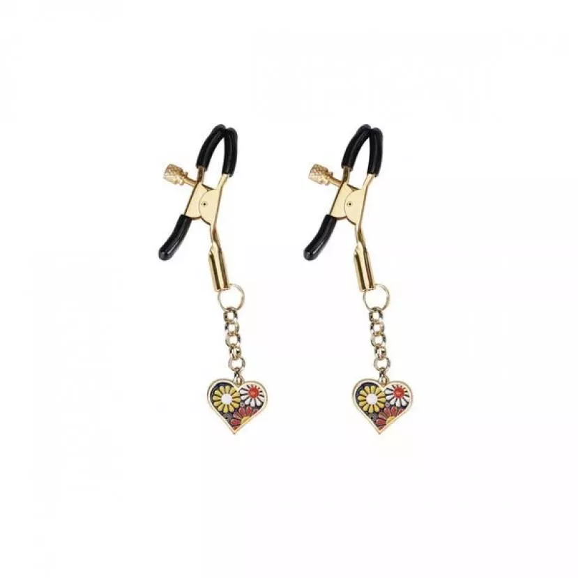 Зажимы для сосков Liebe Seele Nipple Clamps Gold Heart-shaped Flowers on Blue