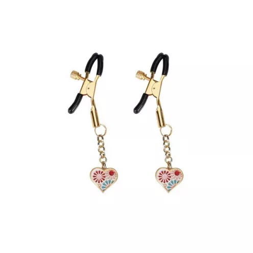 Затискачі для сосків Liebe Seele Nipple Clamps Gold Heart-shaped Flowers on White