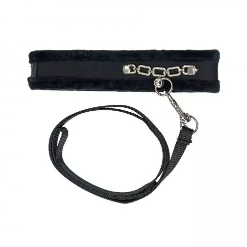 Ошейник с поводком Punishment - Crystal Collar Leash – Black