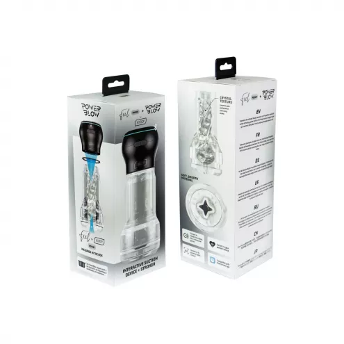Мастурбатор Kiiroo Feel Pocket Crystal із всмоктувальною інтерактивною насадкою PowerBlow Combo Set