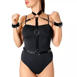 Женская портупея с наручниками Art of Sex - Ursula черная XS-2XL, экокожа - 2