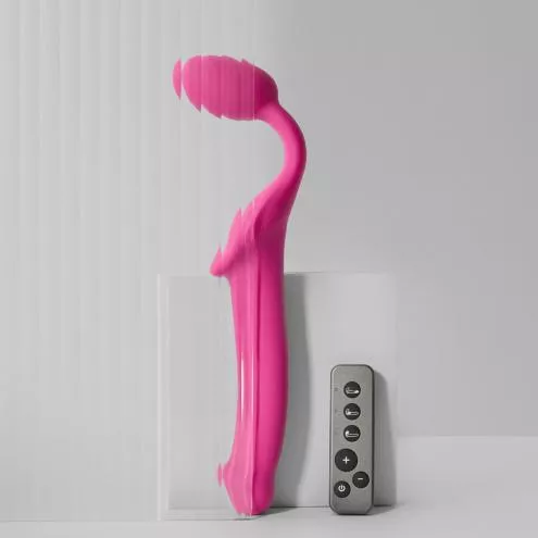 Безремневый страпон с вибрацией Strap-On-Me Vibrating Fuchsia L, диаметр 3,7 см, пульт ДУ, регулируемый