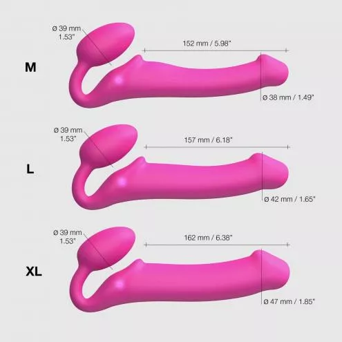 Безремневый страпон с вибрацией Strap-On-Me Vibrating Fuchsia L, диаметр 3,7 см, пульт ДУ, регулируемый