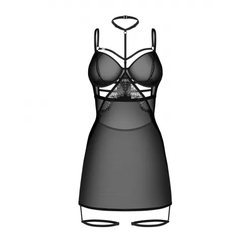 Бебі-дол Obsessive Arrowel Black chemise S/M, з декоративним чокером та гартерами
