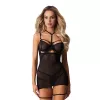 Бебі-дол Obsessive Arrowel Black chemise S/M, з декоративним чокером та гартерами