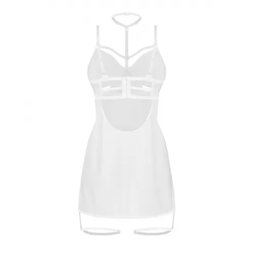 Бебі-дол Obsessive Arrowel White chemise S/M, з декоративним чокером та гартерами