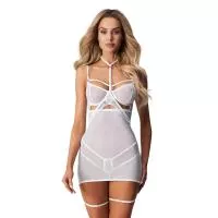 Бебі-дол Obsessive Arrowel White chemise S/M, з декоративним чокером та гартерами