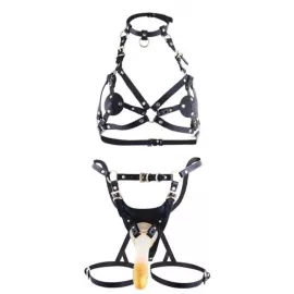 Збруя зі страпоном LOCKINK SEVANDA Queen Sheba Set with Golden Dildo - 1