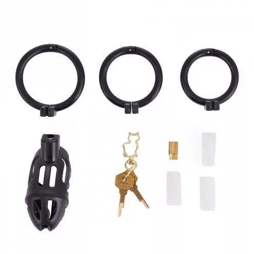 Клітка для пеніса LOCKINK SEVANDA Plastic Penis Chastity Cage, чорна, 3 кільця різних розмірів
