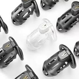 Клетка для пениса LOCKINK SEVANDA Plastic Penis Chastity Cage, черная, 3 кольца разных размеров - 9
