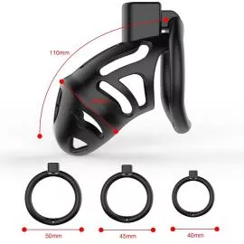 Клетка для пениса LOCKINK SEVANDA Plastic Penis Chastity Cage, черная, 3 кольца разных размеров - 8