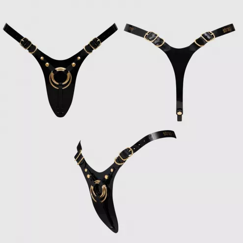 Трусики для страпону Strap-On-Me Leatherette Harness Fabulous - One Size - Black Glossy
