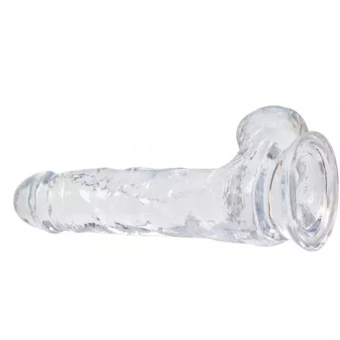Прозорий фалоімітатор ADDICTION — Clear Dildo with Balls 8, віброкуля в подарунок