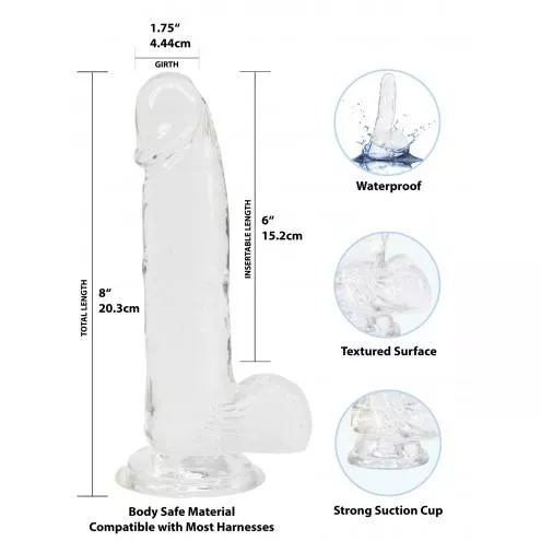 Прозорий фалоімітатор ADDICTION — Clear Dildo with Balls 8, віброкуля в подарунок