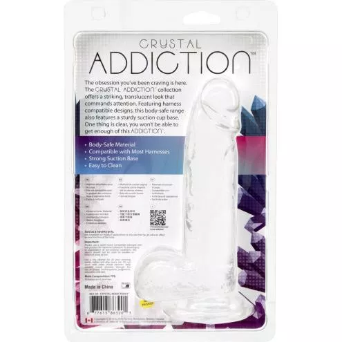 Прозорий фалоімітатор ADDICTION — Clear Dildo with Balls 8, віброкуля в подарунок