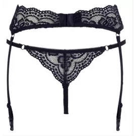 Стринги с поясом для чулков - Cotelli Collection 2321874 String & Suspender Belt - black L - 2