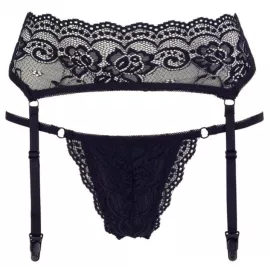 Стринги с поясом для чулков - Cotelli Collection 2321874 String & Suspender Belt - black L - 4