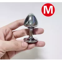 Анальная Пробка Металл серебро с полосками M