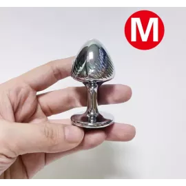 Анальная Пробка Металл серебро с полосками M - 1