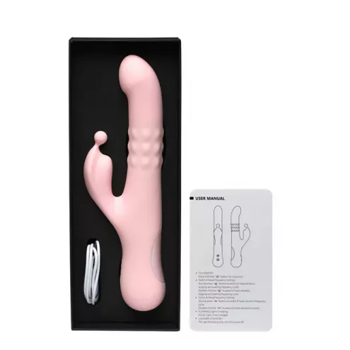 Вібратор з кліторальним відростком з кулькою INTY Toys – Bloom – Pink