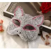 Маска Кошка Стразы Серебряная с розовыми стразами в глазах и на ушках