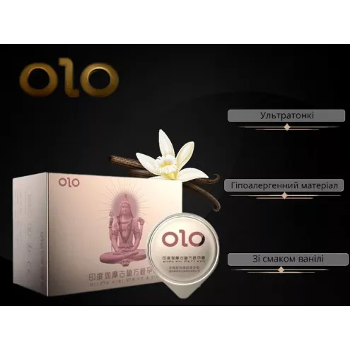 Презервативи OLO Gold Budda з гіалуроновим змащенням і ароматом ванілі