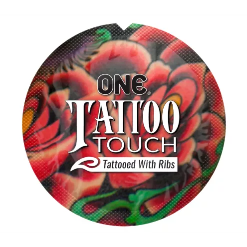 Презервативи ONE Tattoo Touch з ребристою поверхнею у вигляді тату, 1 шт
