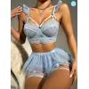 Сет белья голубой цветочный лиф, юбочка пачка, подтяжки, S размер