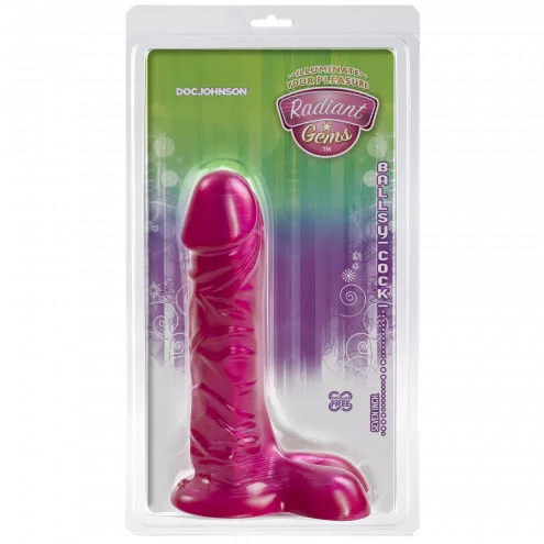 Фалоімітатор Doc Johnson Radiant Gems 7 Inch Ballsy Fuchsia, антибактеріальний ПВХ