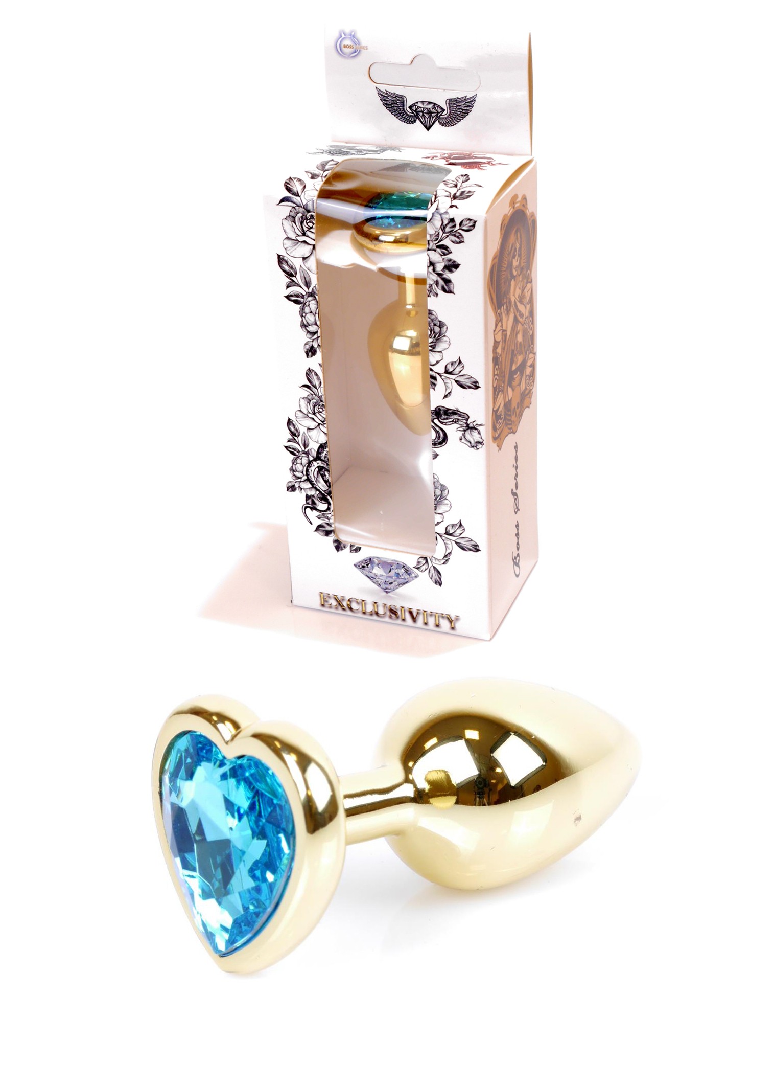 Анальна пробка Jewellery Gold Heart PLUG Light Blue