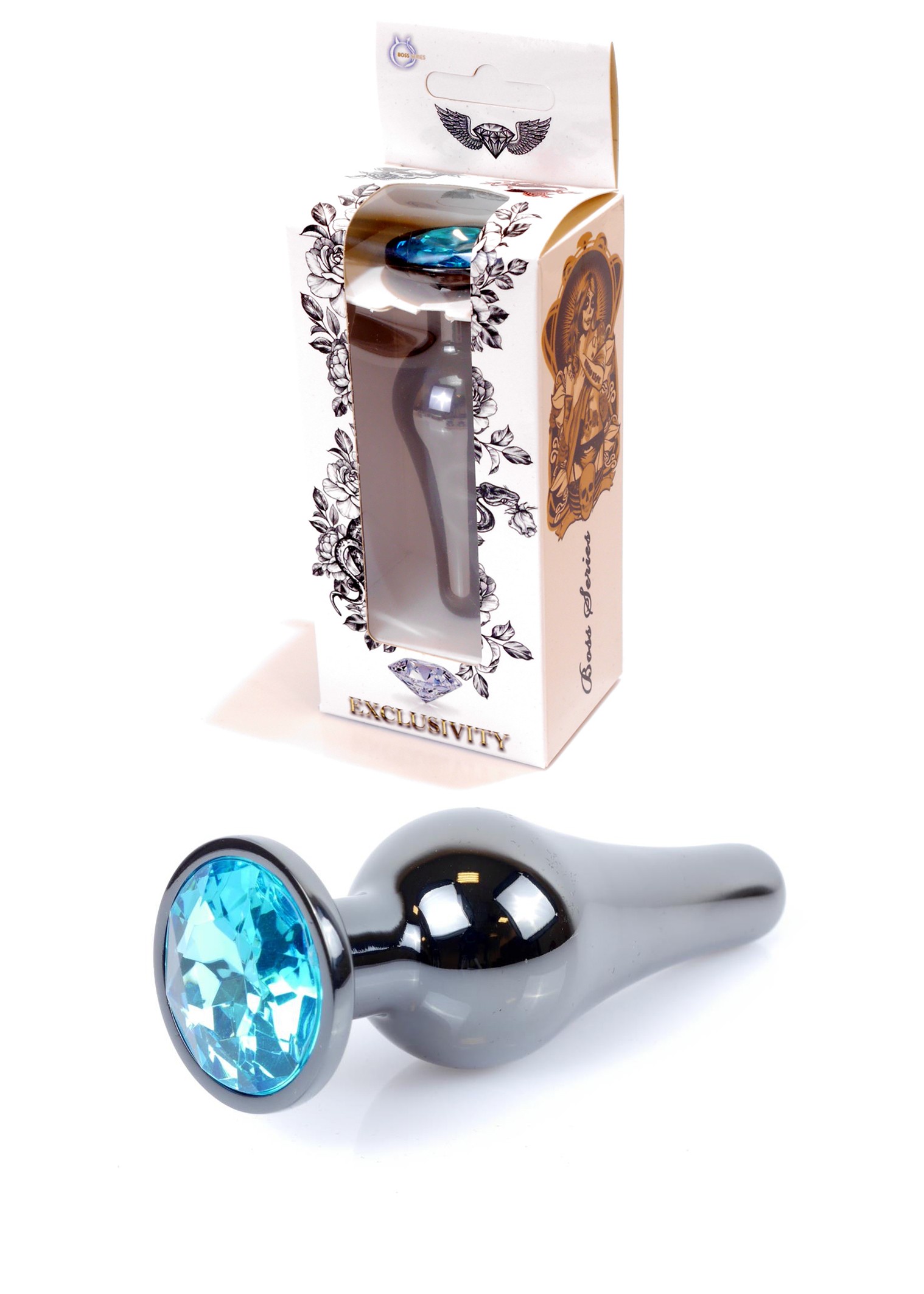 Анальна пробка Jewellery Dark Silver BUTT PLUG Light Blue
