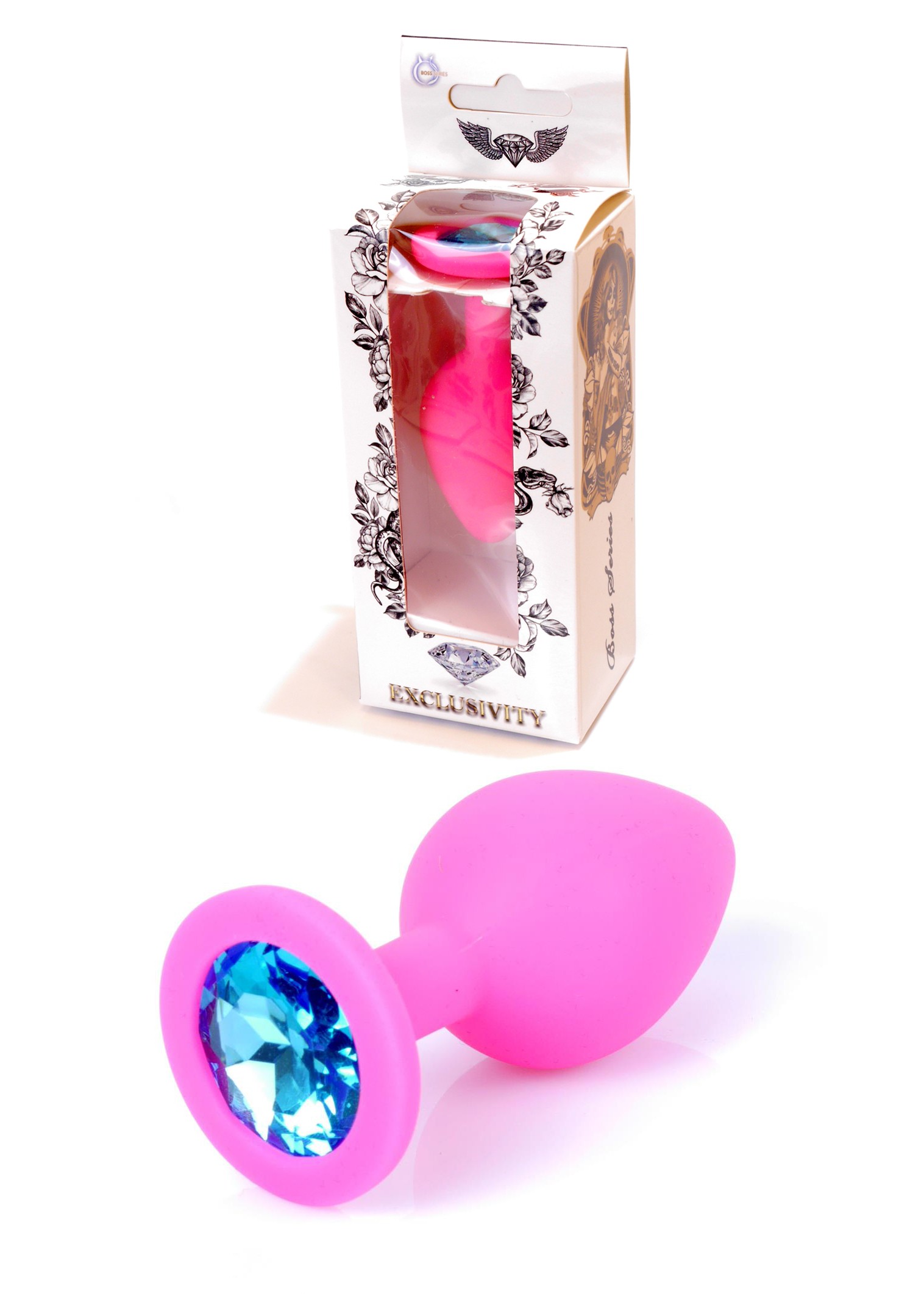 Анальна пробка Jewellery Pink Silikon PLUG Medium Light Blue Diamond